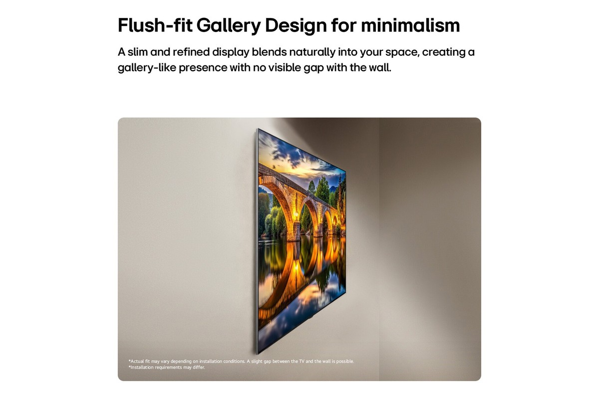 TV LG G6 en design Gallery flush-fit, accrochée comme un tableau sur un mur clair