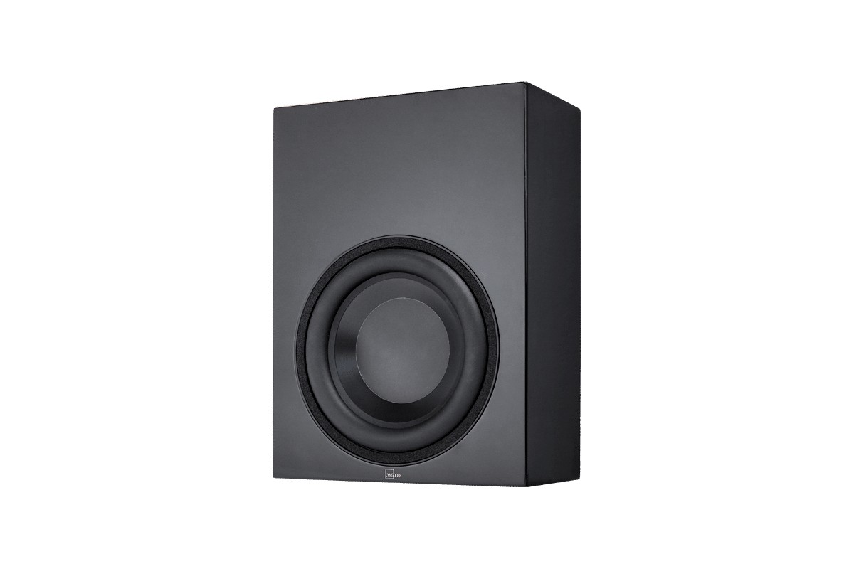 Caisson de basses noir vu de trois quarts