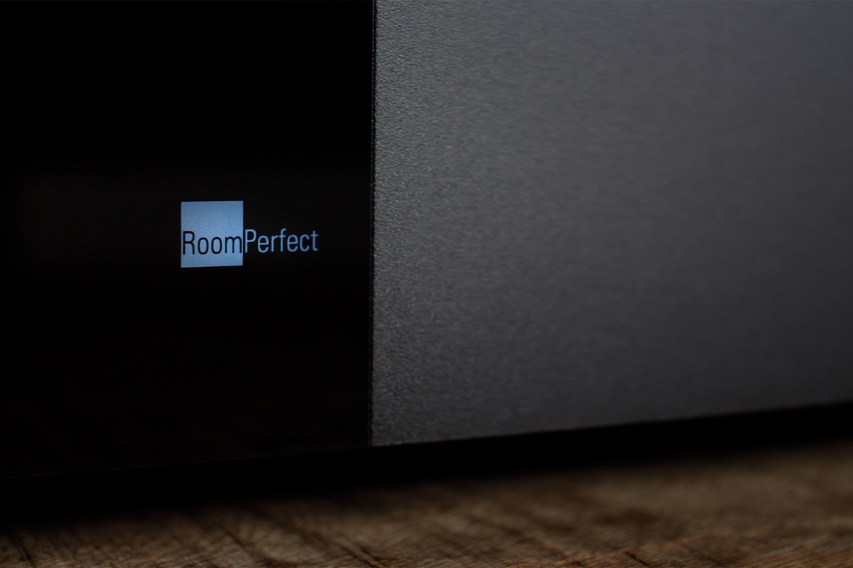 Room correction logo on the amplifier front