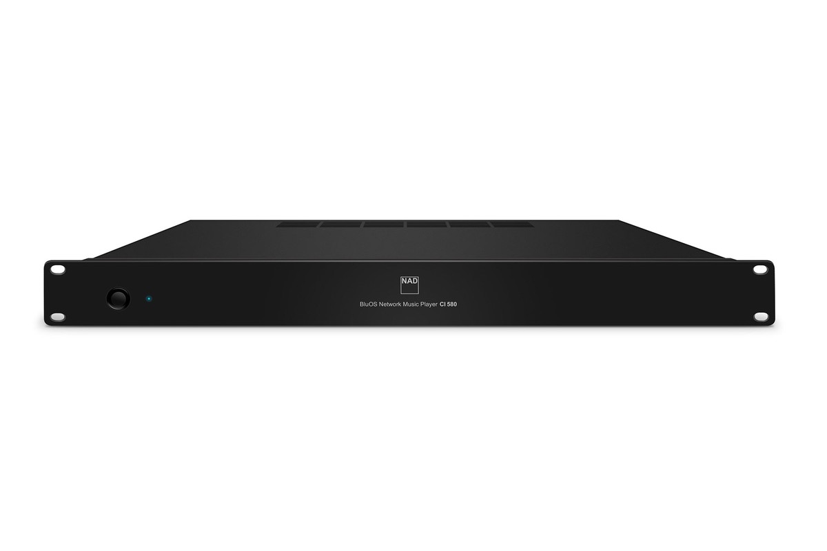 Lecteur réseau rack 1U noir vu de face et de dessus