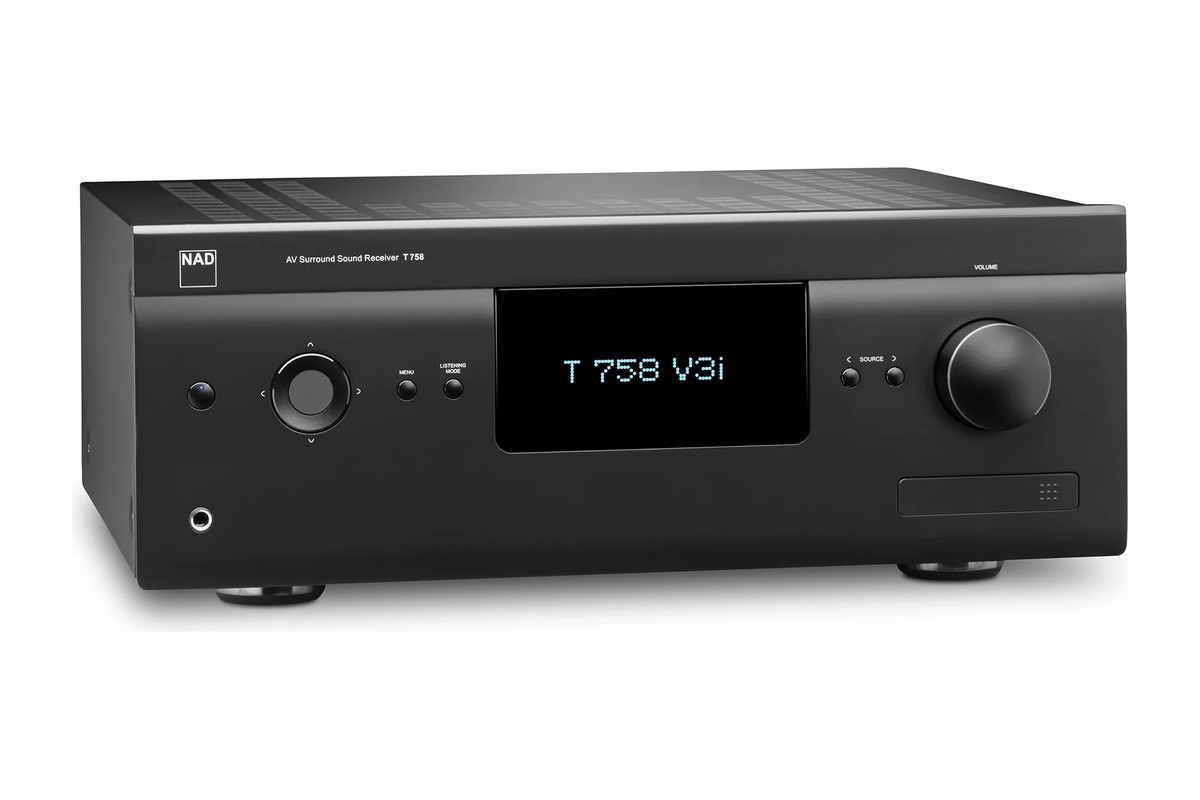 Receiver in Dreiviertelansicht, Lautstärkeregler und Display