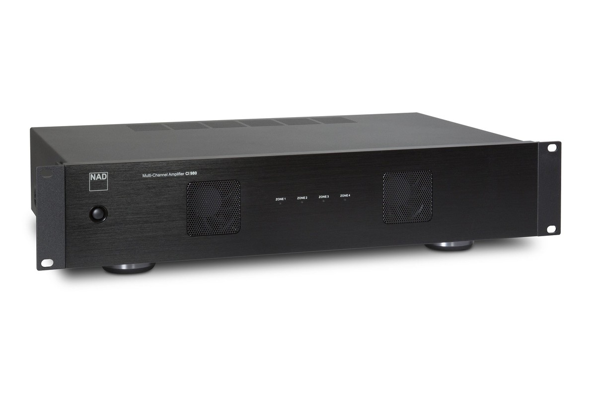 Amplificateur rack 2U noir vu de trois quarts
