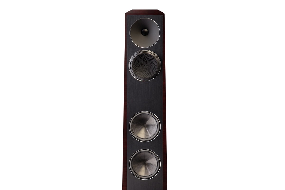 Partie haute d'une colonne Midnight Cherry sans grille, tweeter et haut-parleurs apparents