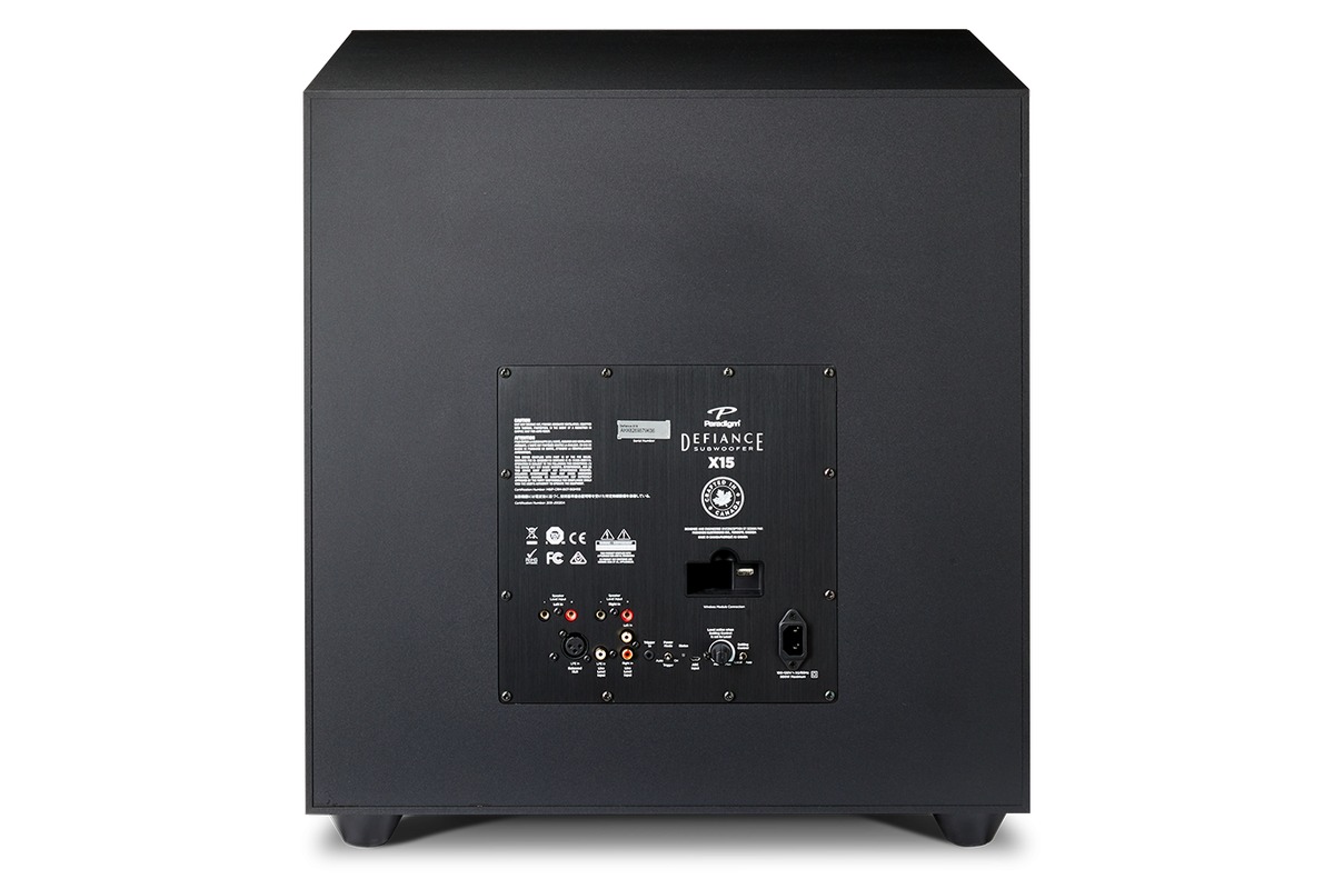 Face arrière noire avec le module d'amplification et les entrées