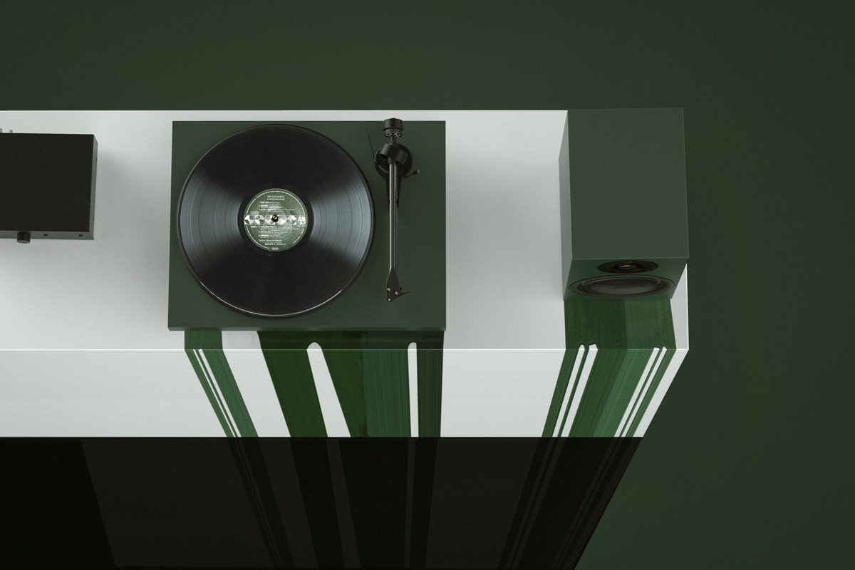 Green set on a green cabinet