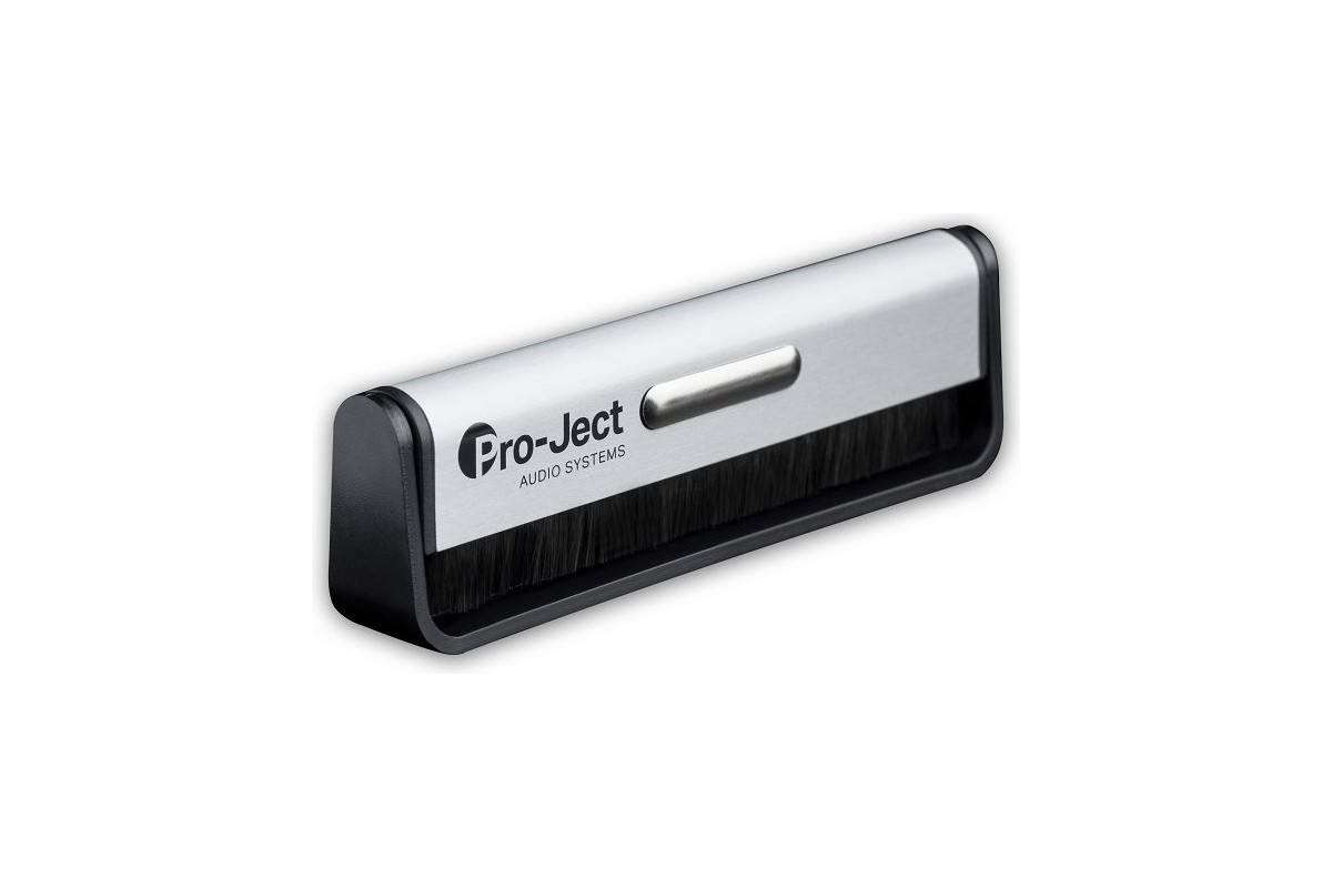 Carbon fibre record brush with a silver handle