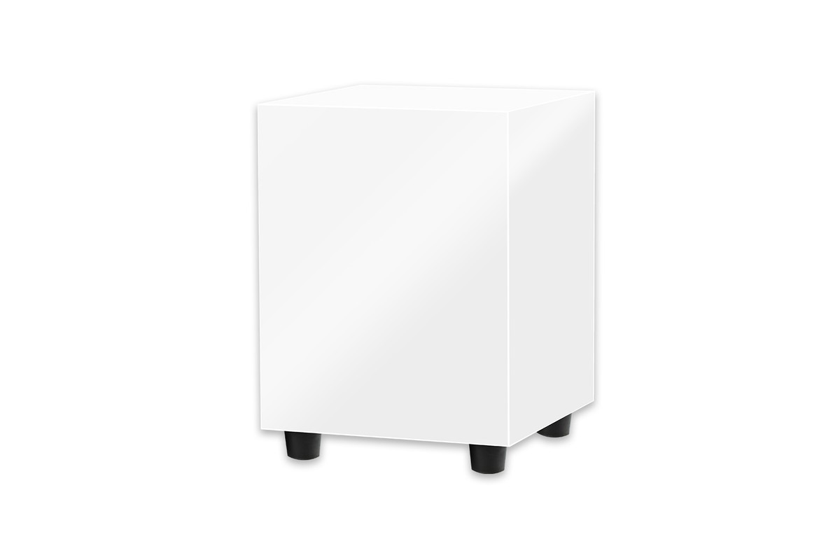 Subwoofer bianco lucido visto di tre quarti