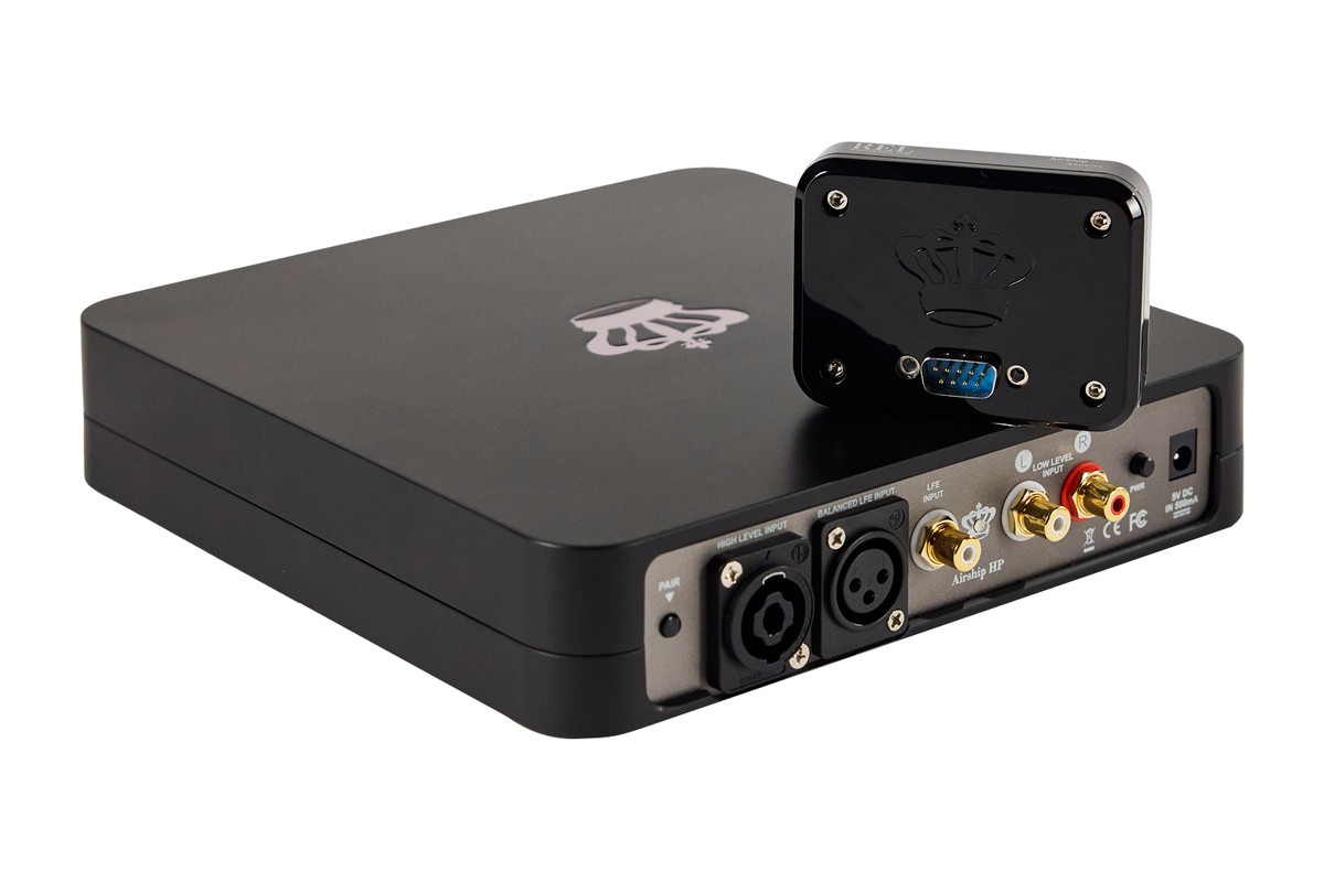 Back of the transmitter with Speakon, XLR and RCA sockets, receiver and its connector