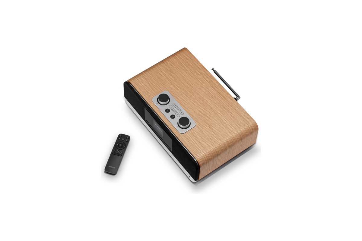 Chaîne compacte vue du dessus avec ses commandes et sa télécommande
