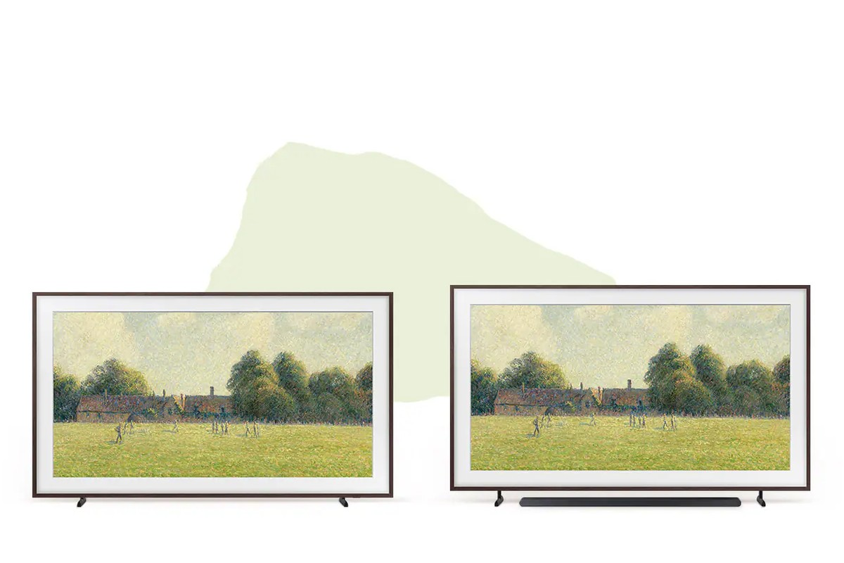 Two televisions on stands set at two different heights