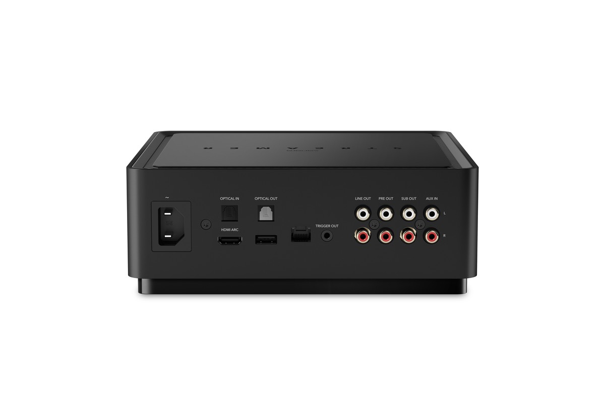 Rear panel with line, pre, subwoofer and optical outputs and a trigger socket