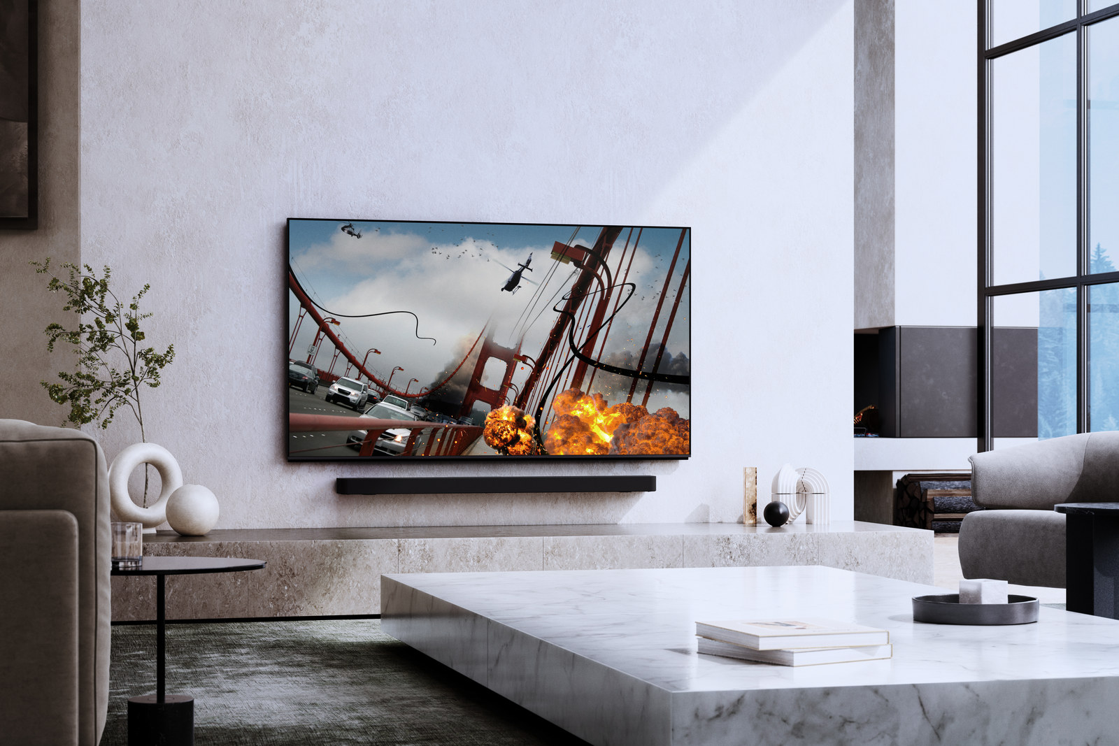 Sony BRAVIA 9 television wall-mounted above a soundbar