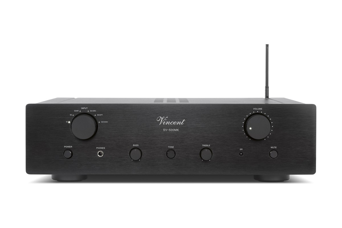 Black front panel with rotary controls and central display