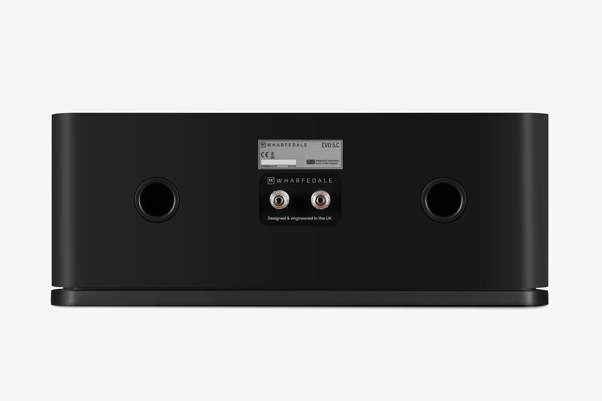 Rear of a black centre speaker with its connection terminals