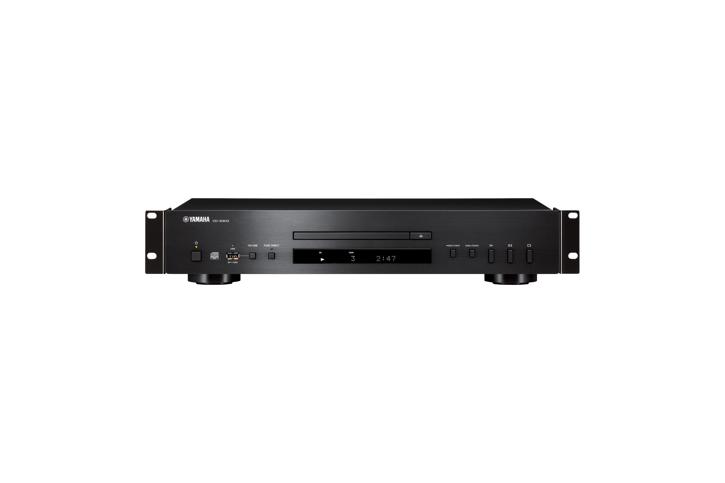 Schwarzer CD-Player mit Rackwinkeln, Frontansicht