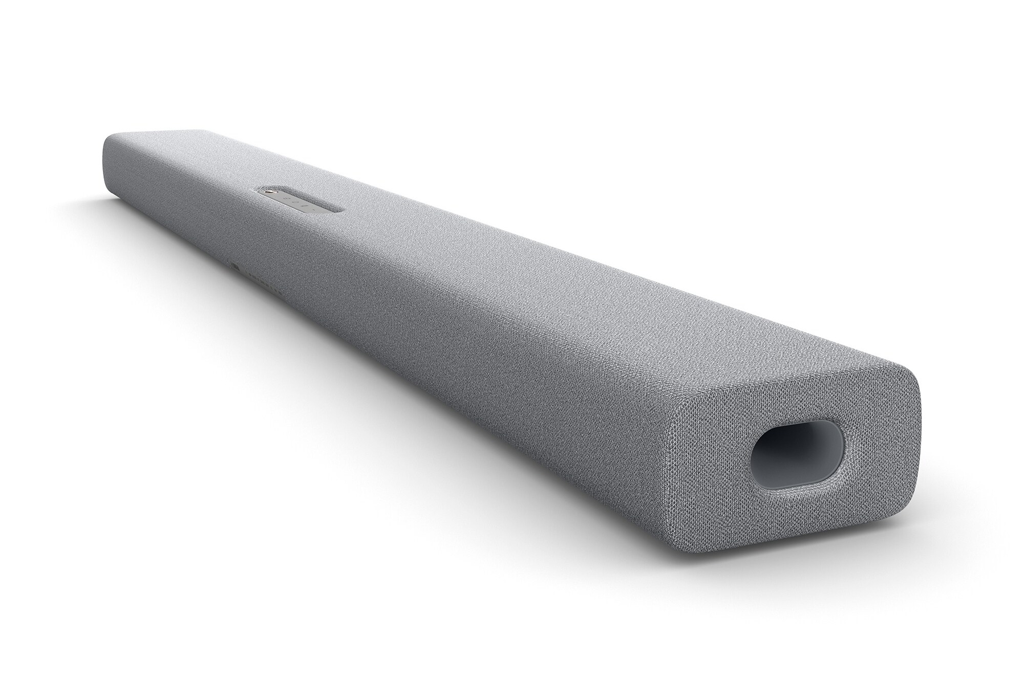 Ende der Soundbar mit runder Bassöffnung