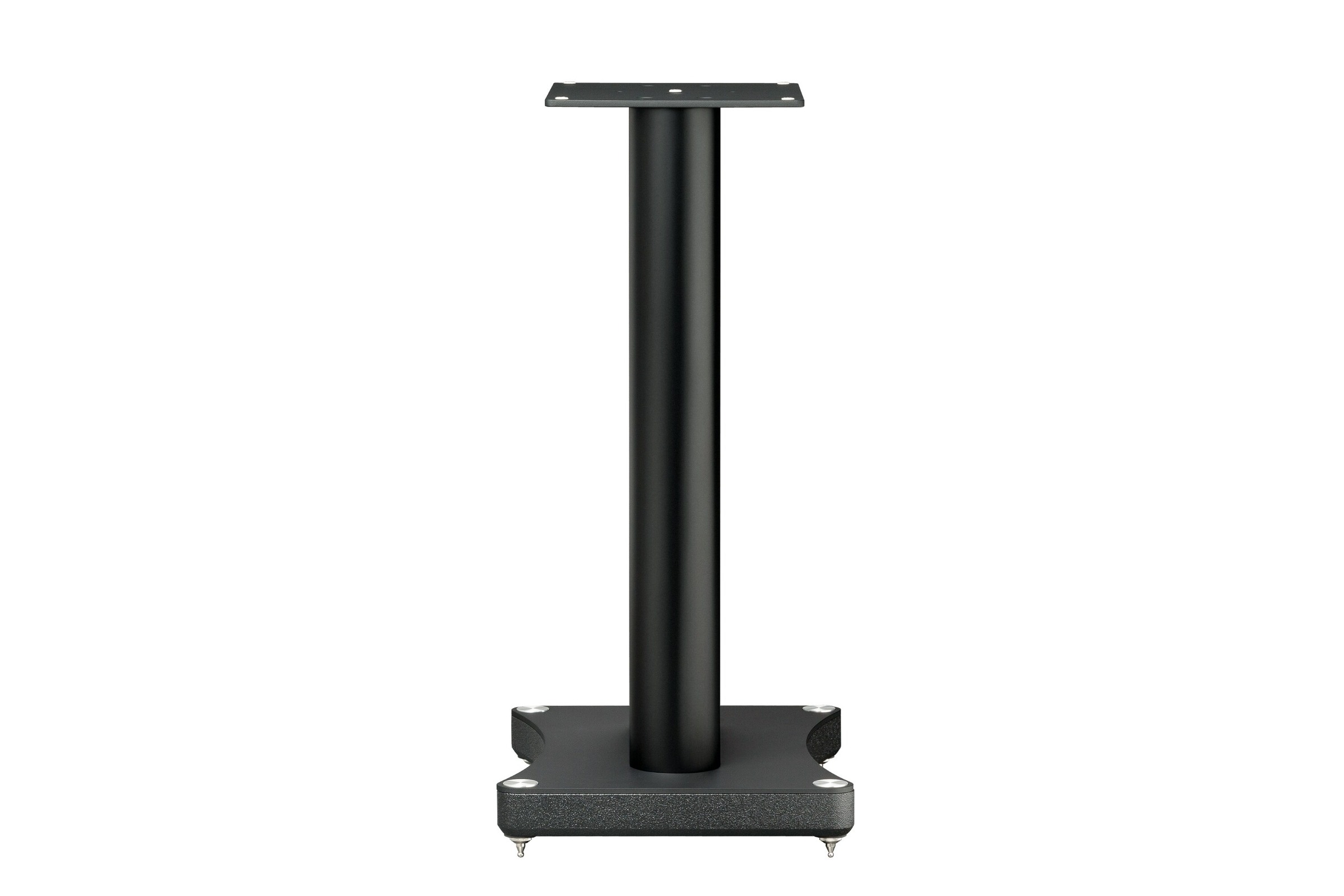 Black speaker stand on its own, central column and base