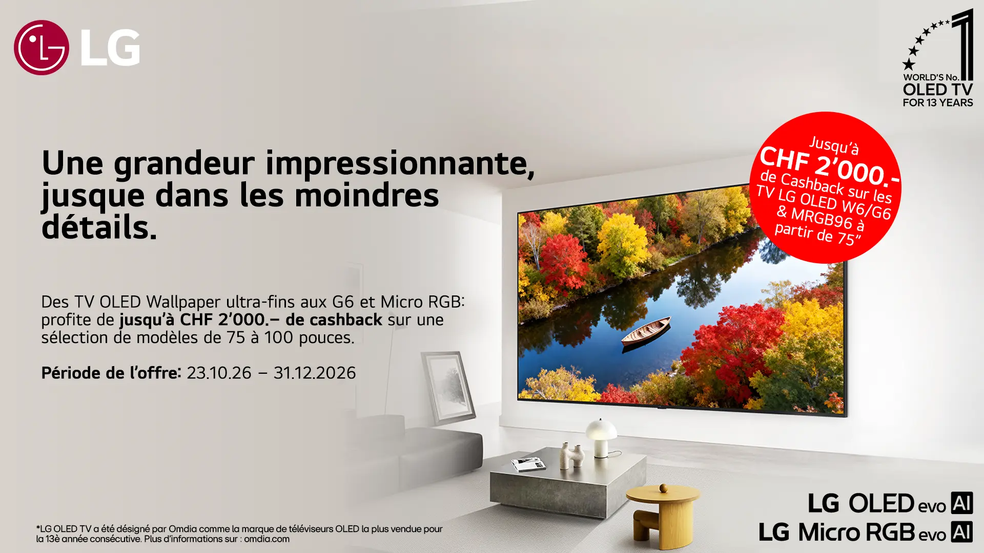 LG 2026 large-screen TV cashback: W6, G6 & MRGB96