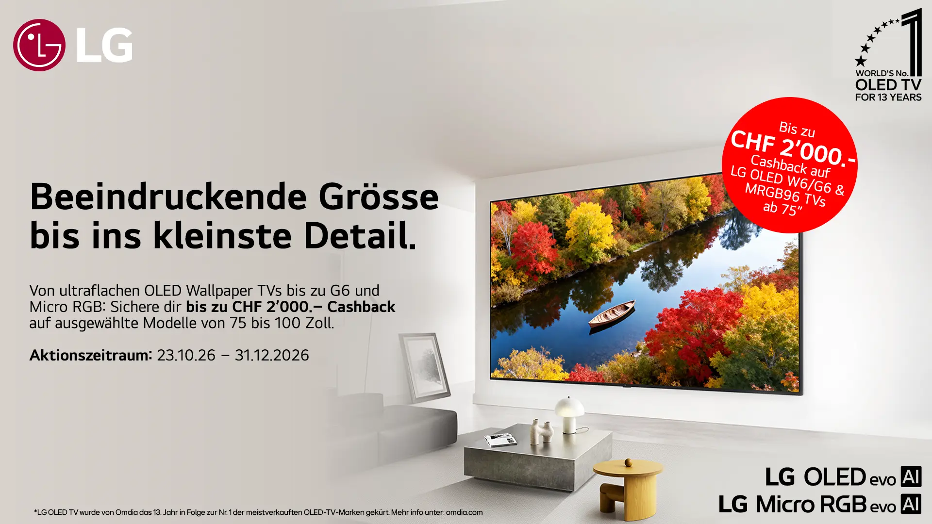 Cashback für LG 2026 Großbildfernseher W6, G6 & MRGB96